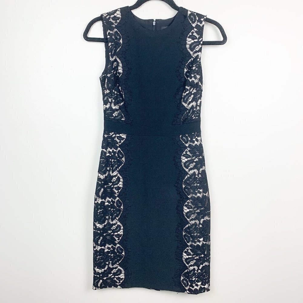 J. Crew Black Lace Panel Sheath Midi Dress - Size 00 - NEW